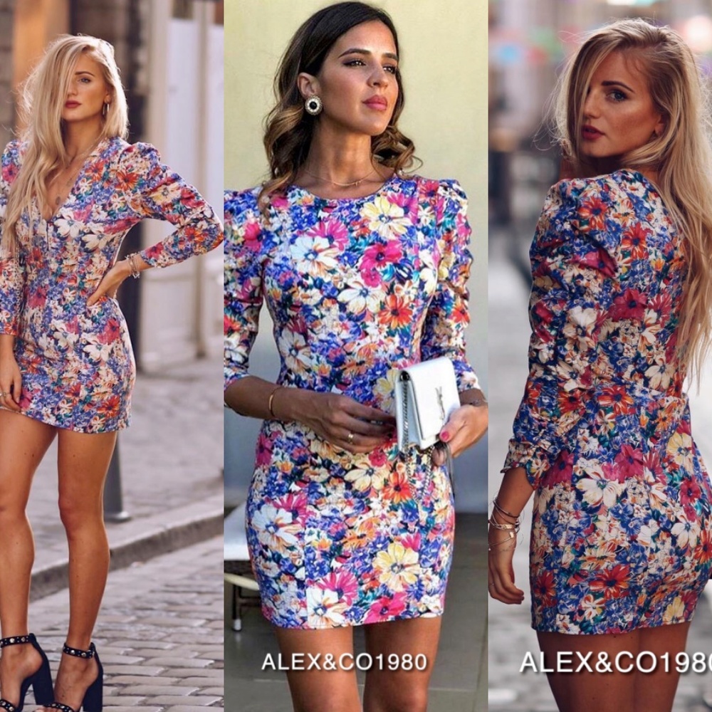 ZARA WOMAN MINI SHORT FLORAL PRINT DRESS BLUE